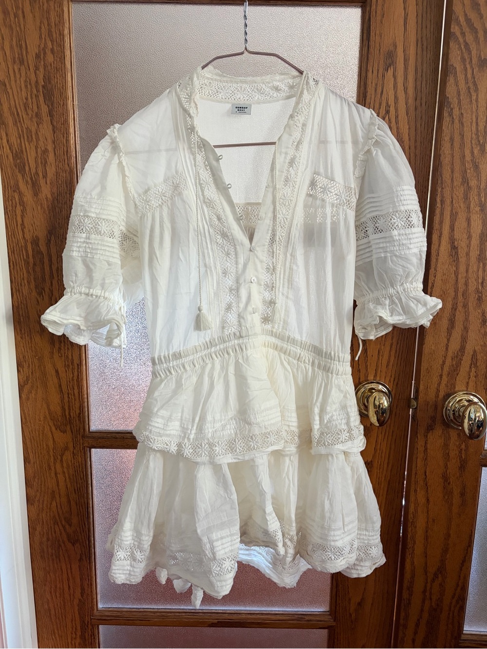 Sunday Best Cream Lace-Trim Mini Dress